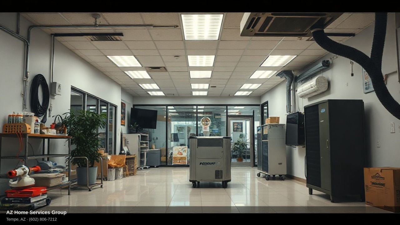 HVAC repair overview showing Arizona licensed technician performing air conditioning diagnostics on desert home system